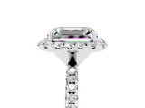 White gold Emerald Cut Halo Round Diamond Pavé Band Four-Prong Ring_5