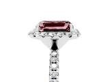 White gold Emerald Cut Halo Round Diamond Pavé Band Four-Prong Ring_5