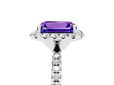 White gold Emerald Cut Halo Round Diamond Pavé Band Four-Prong Ring_5
