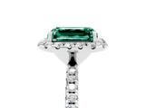 White gold Emerald Cut Halo Round Diamond Pavé Band Four-Prong Ring_5