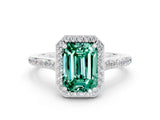 White gold Emerald Cut Halo Round Diamond Pavé Band with Four-Prong Setting