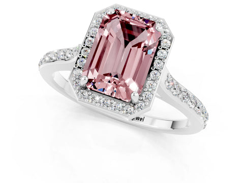 White gold Emerald Cut Halo Round Diamond Pavé Band with Four-Prong Setting_1