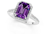 White gold Emerald Cut Halo Round Diamond Pavé Band with Four-Prong Setting_1