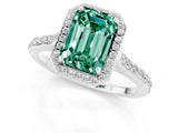 White gold Emerald Cut Halo Round Diamond Pavé Band with Four-Prong Setting_1
