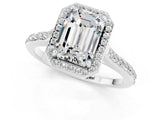 White gold Emerald Cut Halo Round Diamond Pavé Band with Four-Prong Setting_1