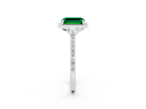 White gold Emerald Cut Halo Round Diamond Pavé Band with Four-Prong Setting_2