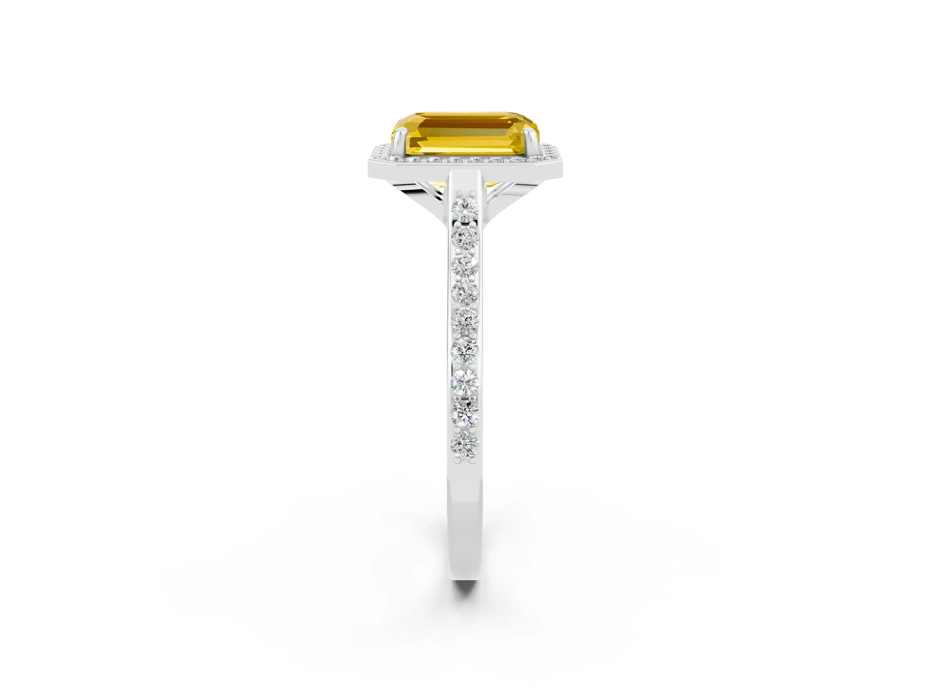 White gold Emerald Cut Halo Round Diamond Pavé Band with Four-Prong Setting_2