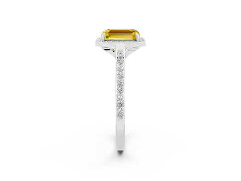 White gold Emerald Cut Halo Round Diamond Pavé Band with Four-Prong Setting_2