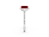 White gold Emerald Cut Halo Round Diamond Pavé Band with Four-Prong Setting_2