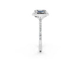 White gold Emerald Cut Halo Round Diamond Pavé Band with Four-Prong Setting_2