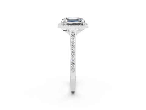 White gold Emerald Cut Halo Round Diamond Pavé Band with Four-Prong Setting_2