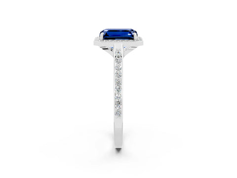 White gold Emerald Cut Halo Round Diamond Pavé Band with Four-Prong Setting_2