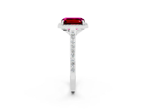 White gold Emerald Cut Halo Round Diamond Pavé Band with Four-Prong Setting_2