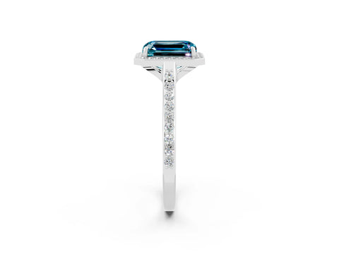White gold Emerald Cut Halo Round Diamond Pavé Band with Four-Prong Setting_2