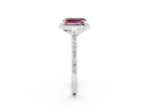 White gold Emerald Cut Halo Round Diamond Pavé Band with Four-Prong Setting_2