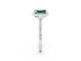 White gold Emerald Cut Halo Round Diamond Pavé Band with Four-Prong Setting_2