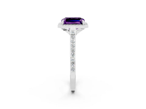 White gold Emerald Cut Halo Round Diamond Pavé Band with Four-Prong Setting_2