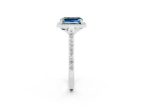 White gold Emerald Cut Halo Round Diamond Pavé Band with Four-Prong Setting_2