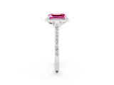 White gold Emerald Cut Halo Round Diamond Pavé Band with Four-Prong Setting_2