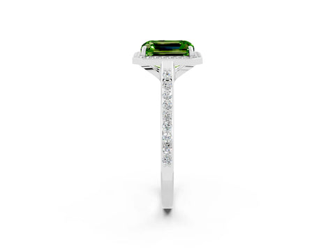 White gold Emerald Cut Halo Round Diamond Pavé Band with Four-Prong Setting_2