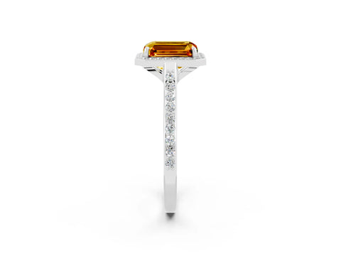 White gold Emerald Cut Halo Round Diamond Pavé Band with Four-Prong Setting_2
