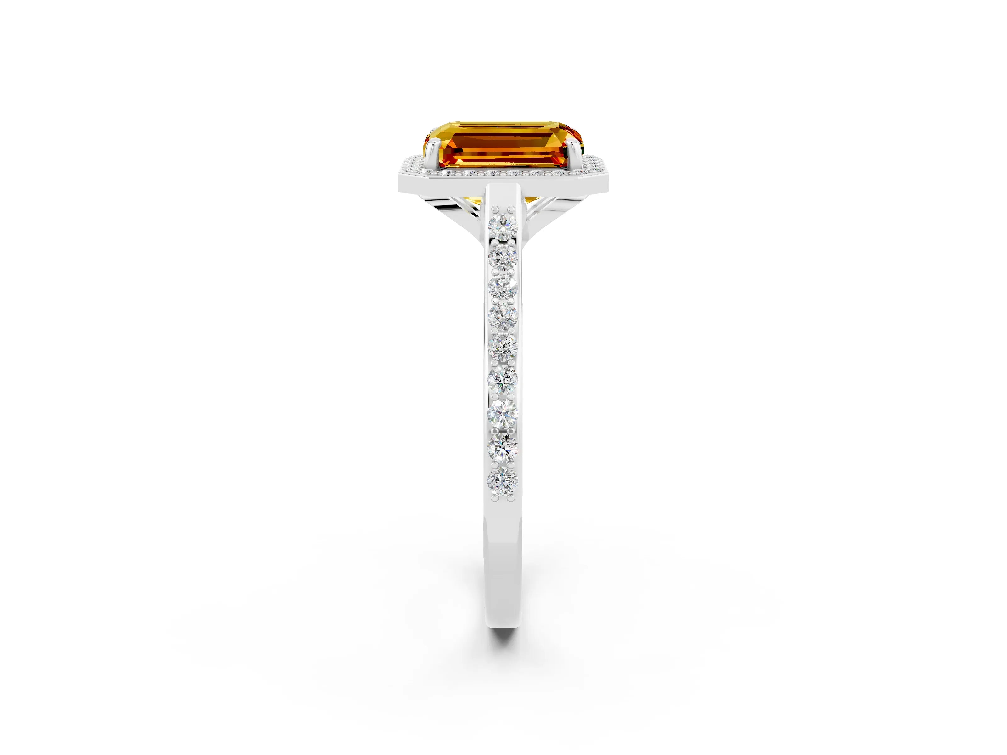 White gold Emerald Cut Halo Round Diamond Pavé Band with Four-Prong Setting_2