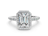White gold Emerald Cut Halo Round Diamond Pavé Band with Four-Prong Setting_3