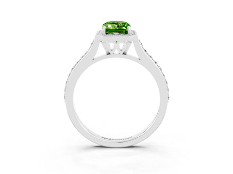 White gold Emerald Cut Halo Round Diamond Pavé Band with Four-Prong Setting_3