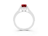 White gold Emerald Cut Halo Round Diamond Pavé Band with Four-Prong Setting_3