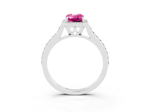 White gold Emerald Cut Halo Round Diamond Pavé Band with Four-Prong Setting_3