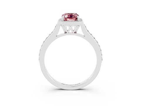 White gold Emerald Cut Halo Round Diamond Pavé Band with Four-Prong Setting_3
