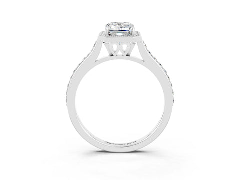 White gold Emerald Cut Halo Round Diamond Pavé Band with Four-Prong Setting_3