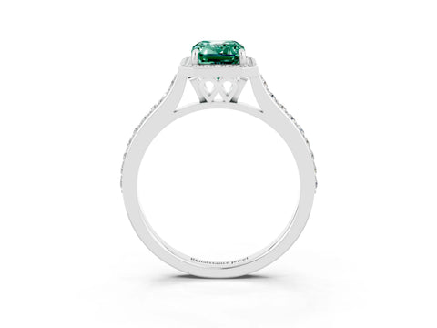 White gold Emerald Cut Halo Round Diamond Pavé Band with Four-Prong Setting_3