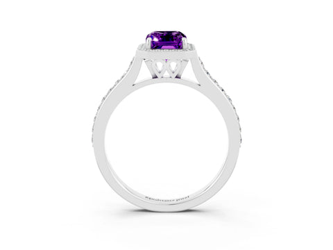 White gold Emerald Cut Halo Round Diamond Pavé Band with Four-Prong Setting_3