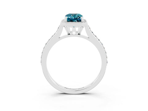 White gold Emerald Cut Halo Round Diamond Pavé Band with Four-Prong Setting_3