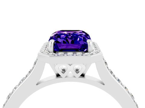 White gold Emerald Cut Halo Round Diamond Pavé Band with Four-Prong Setting_4