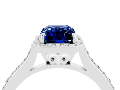 White gold Emerald Cut Halo Round Diamond Pavé Band with Four-Prong Setting_4
