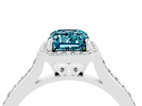 White gold Emerald Cut Halo Round Diamond Pavé Band with Four-Prong Setting_4