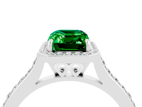 White gold Emerald Cut Halo Round Diamond Pavé Band with Four-Prong Setting_4