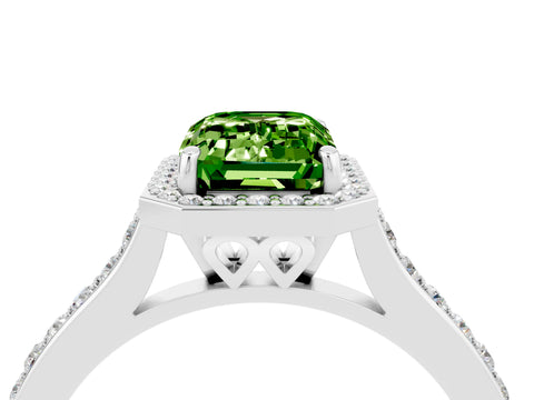 White gold Emerald Cut Halo Round Diamond Pavé Band with Four-Prong Setting_4