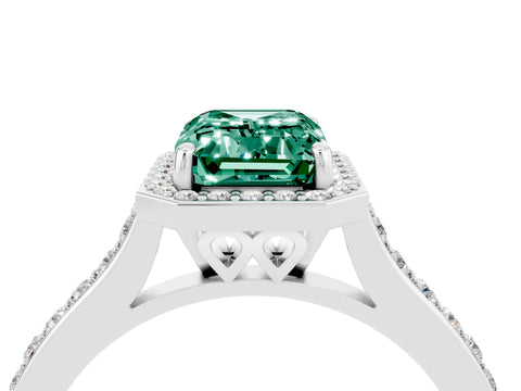 White gold Emerald Cut Halo Round Diamond Pavé Band with Four-Prong Setting_4