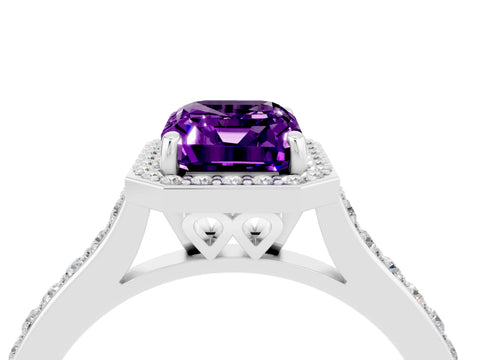 White gold Emerald Cut Halo Round Diamond Pavé Band with Four-Prong Setting_4