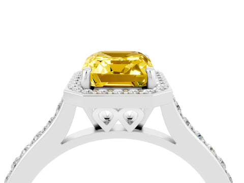 White gold Emerald Cut Halo Round Diamond Pavé Band with Four-Prong Setting_4