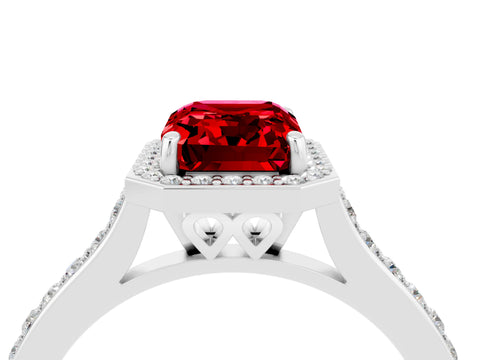 White gold Emerald Cut Halo Round Diamond Pavé Band with Four-Prong Setting_4
