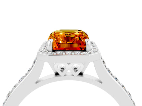 White gold Emerald Cut Halo Round Diamond Pavé Band with Four-Prong Setting_4