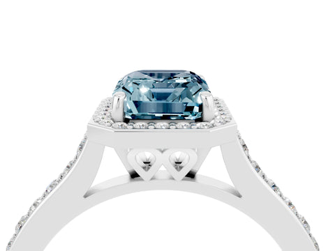 White gold Emerald Cut Halo Round Diamond Pavé Band with Four-Prong Setting_4