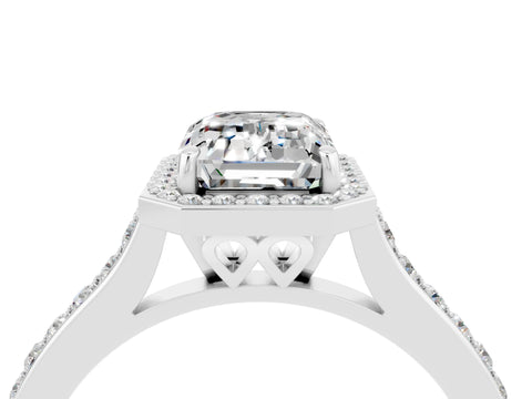White gold Emerald Cut Halo Round Diamond Pavé Band with Four-Prong Setting_4