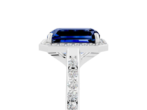 White gold Emerald Cut Halo Round Diamond Pavé Band with Four-Prong Setting_5