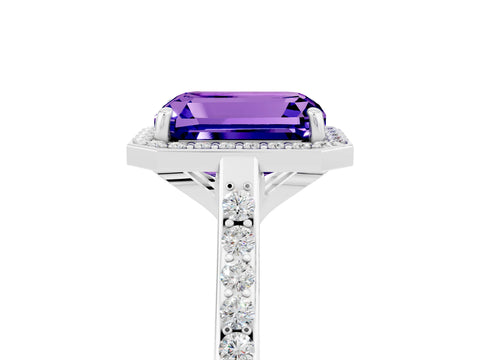 White gold Emerald Cut Halo Round Diamond Pavé Band with Four-Prong Setting_5
