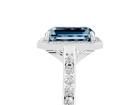 White gold Emerald Cut Halo Round Diamond Pavé Band with Four-Prong Setting_5